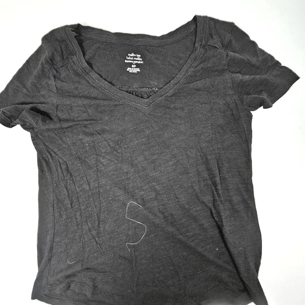 Banana Republic Malibu Tee Black Cotton Modal V-Neck Short Sleeve T-Shirt Small